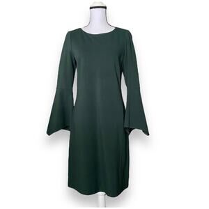 Lafayette 148 NY Paloma Mini Shift Dress Sz S Spruce Green Flare Long Sleeve